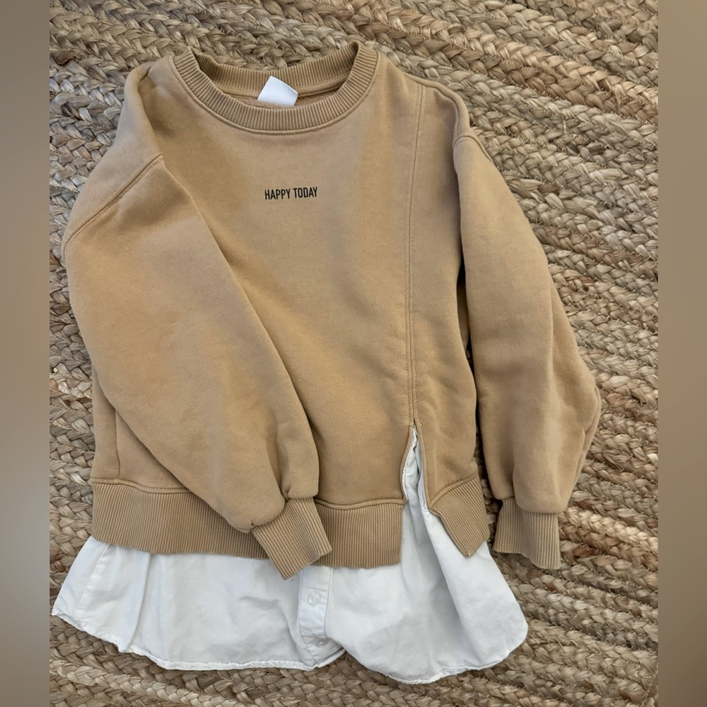 Zara girls sweatshirt with poplin shirt 8